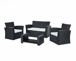 Vegas 4 Piece Modular Black Rattan Sofa Garden Lounge Set With Black Glass Topped Coffee Table White Cushions -Sansisbar Store vegas 4 piece modular black rattan sofa garden lounge set with black glass topped coffee table white cushions5056546200904 03c MP