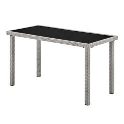 Wicker Style Garden Dining Set In Grey Footstools Sofa Chairs Table Black Glass Table Top -Sansisbar Store wicker style garden dining set in grey footstools sofa chairs table black glass table top5056546205701 06c MP